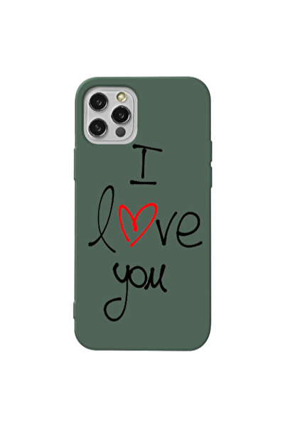 Other Apple iPhone 12 Pro i love you Dark Green Colored Silicone TPU Θήκη