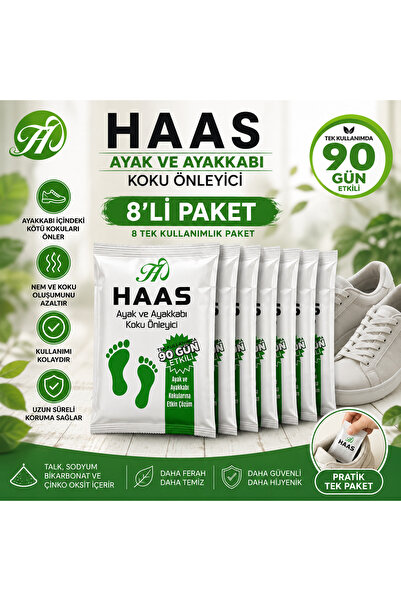 haas Ayak Koku Önleyici Toz 8'li Ayak ve Ayakkabı Koku Önleyici Toz 90 Gün Et...
