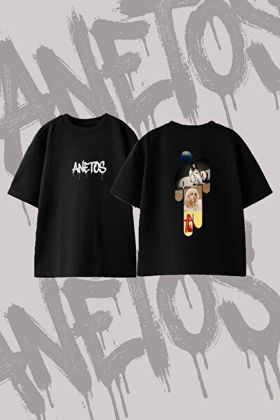 Anetos Μπλουζάκι Billie Eilish_29 με στάμπα σχεδίου, μεγάλου μεγέθους, με λαι...