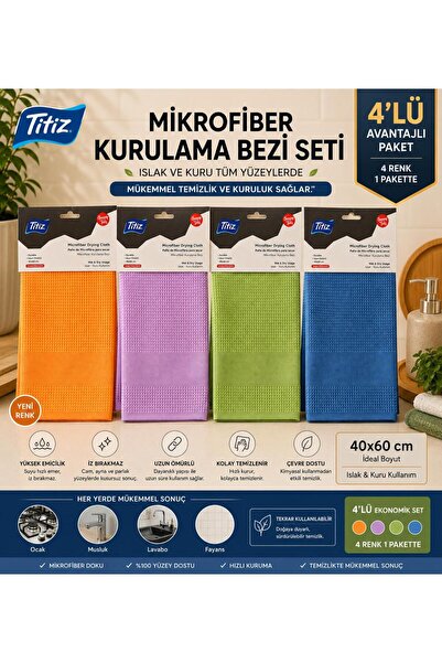 Titiz Plastik 4' lü Mikrofiber Kurulama Bezi
