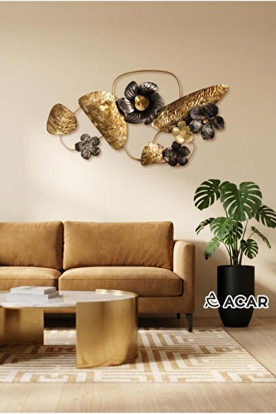 ACAR ALTIN ANTRASİT ÇİÇEKLİ METAL TABLO 89X49CM