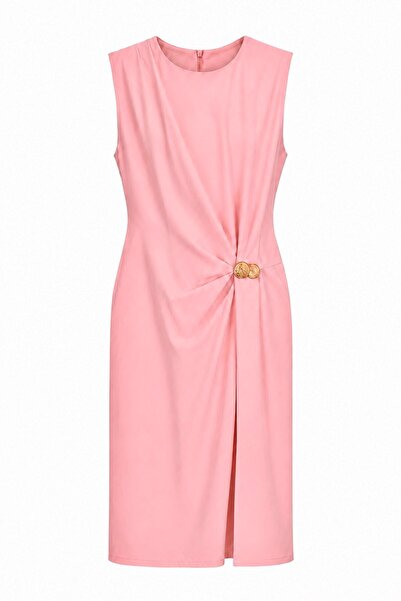 elif teke Golden Beli Gold Buckle Dress Pink