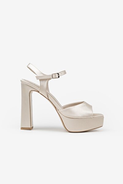 ALTIN TOPUK Women's Beige Satin Platform High Heeled Shoes