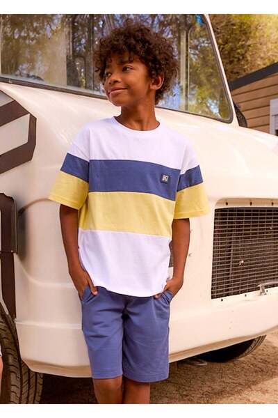 MAYORAL Boy's Combed Cotton Shorts Set Navy Blue