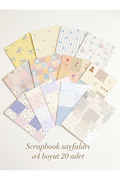 JACA A4 Boyut 20 Adet Desenli FotoKarton Scrapbook Kağıdı Fon Kartonu