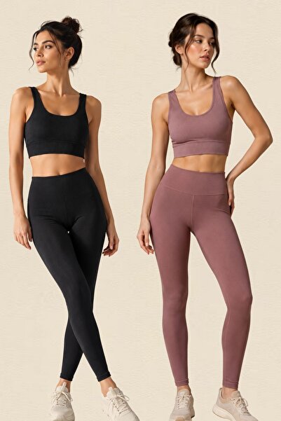 fevien Women's 2-Pack Thick Straps Padded Ribbed Diver Camisole Sports Bra Br...