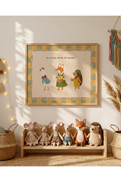 Creatick Design İskandinav Boho Çocuk Odası MDF Tablo Masif Ahşap Çerçeveli B...