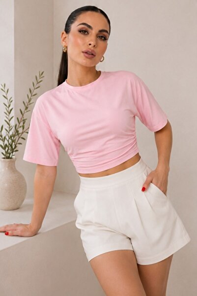 msm fashion Γυναικείο T-Shirt με κοντό μανίκι νυχτερίδα, βαμβακερό, με λαιμόκ...
