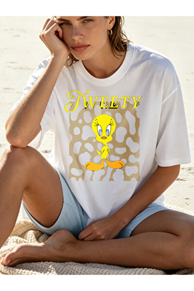 Fleck Womens T Shirts Tweety Bird Cartoon Print Oversized Casual Summer Top W...