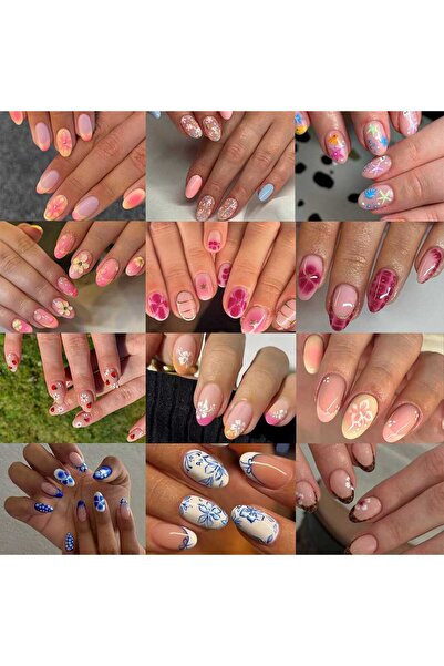 Choice 12gg63 Flower Nails 288Pcs(12Mixed) Short Oval Hibiscus Flower Nails C...