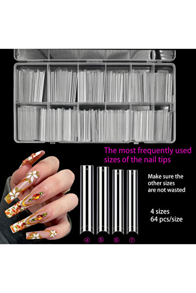 Choice1 Half Cover (4 Sizes) 256PCS Extra Long No Curve Nail Tips, 4 Sizes, X...