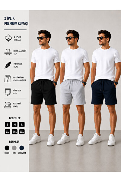yx yustex sport Set de 3 pantaloni scurți (negru-gri-albastru marin) Set de p...
