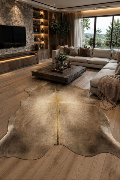 Ellya Home %100 Gerçek Natürel Dana Derisi Post Halı Hakiki Deri Lüks Post HALI