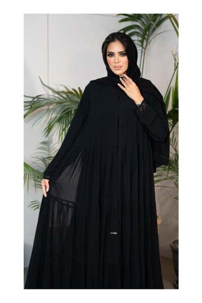 HYX Black Double Flared Chiffon Abaya