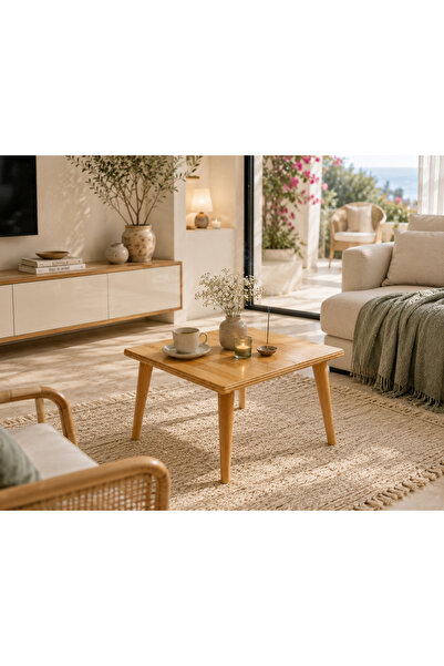Mitra Atelier Mitra Doğal Ahşap Çam Orta Sehpa İskandinav Salon Kahve Sehpası