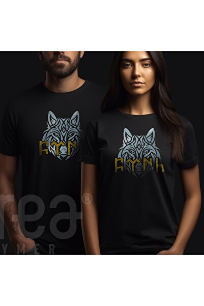 Crea Eymer Wear Vukov rog sa zlatnim sjajnim štampama - Crna pamučna majica s...