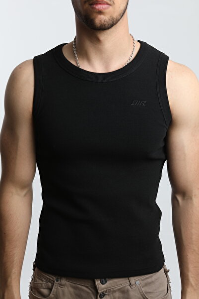 OİR Erkek Fitilli Siyah Renk Tank Top No.1 Likralı Pamuk Kaşkorse Atlet