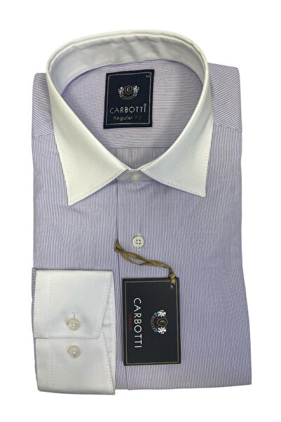 OEM Carbotti men's shirt, lilac-white, Cotton- Polyester, size S
