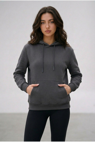 ELAFRO Women's Dark Smoked Hooded Sweatshirt with Kangaroo Pocket and 3-Threa...