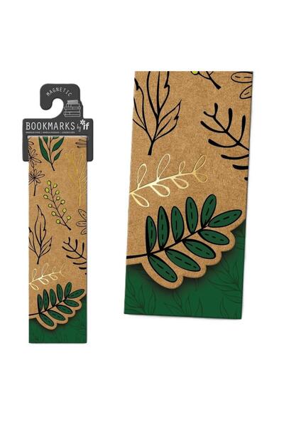 İF Semn de carte (bookmark) magnetic Liscie, kraft, cu folie aurie, 54x200 mm...