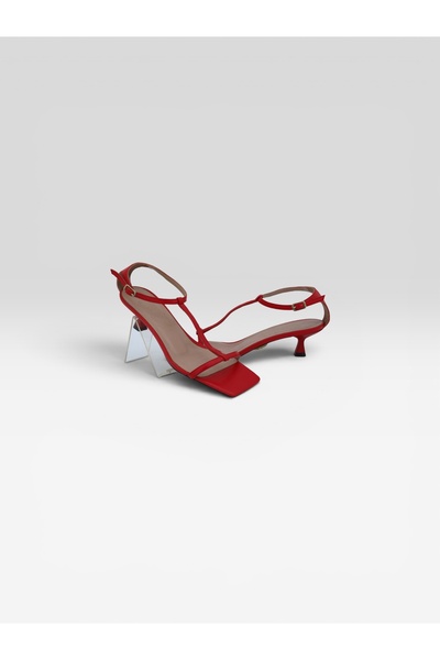 Cherie Shoes Kadın-Kırmızı İnce Bant Detaylı Kitten Topuklu Ayakkabı