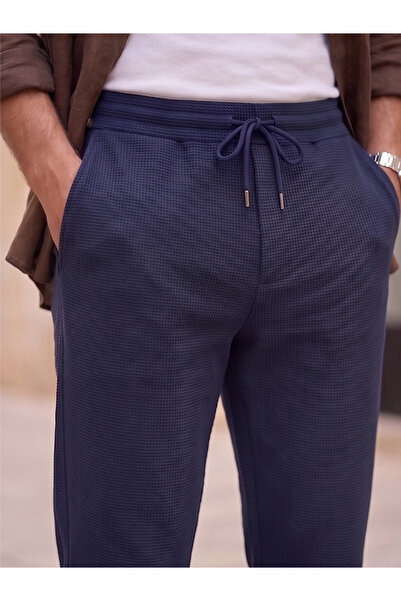 uyguntarz Men's Navy Blue Premium Honeycomb Textured Jogger Sweatpants with E...
