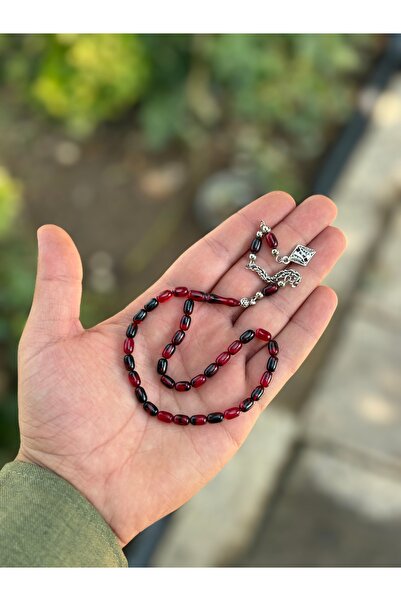 tesbihciniz Black Variegated Red Capsule Ankle-Length Fire Amber Prayer Beads