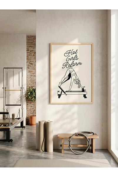 Creatick Design Reformer Pilates ve Yoga Salonu Tablosu Ham Ahşap Çerçeveli M...