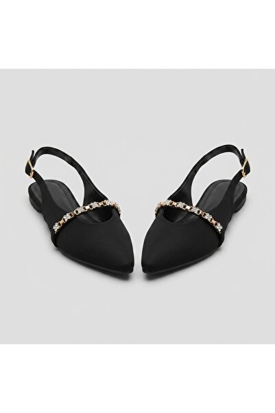 KİNDEP (Gedik Paşa) Closed Toe Stone Detailed Casual Women's Flat Shoes Black