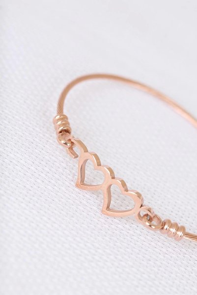 ARMÜZ Rose Steel Double Heart Figured Men's Handcuff Bracelet