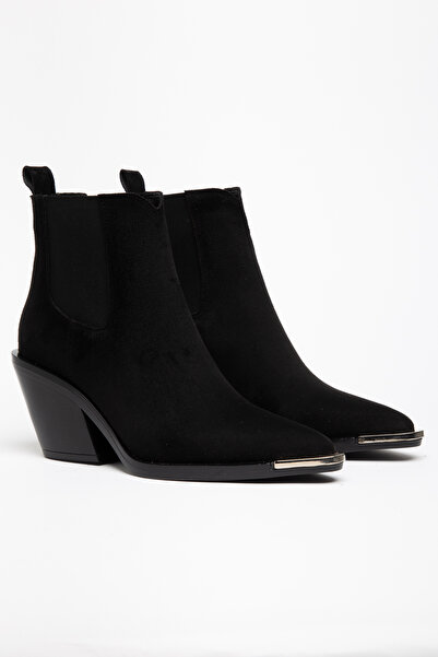 DENORA Black Matte Suede Flat Elastic Metal Toe Western Cowboy Short Ankle Boots