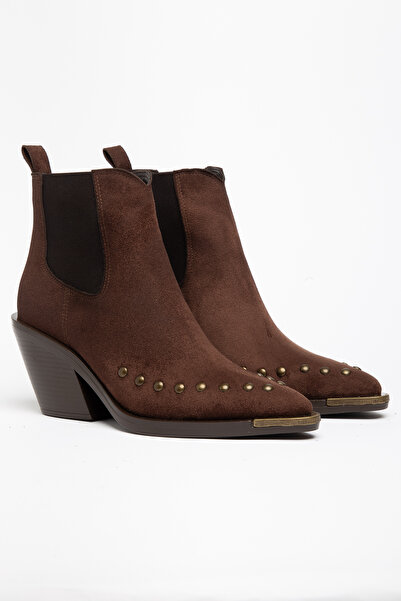 DENORA Coffee Matte Suede Flat Trok Detail Elastic Metal Toe Western Cowboy S...