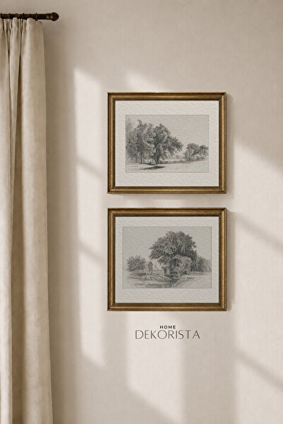 HOME DEKORİSTA Σετ ζωγραφικής 2 τεμαχίων χωρίς γυαλί με vintage πλαίσιο, ζωγρ...
