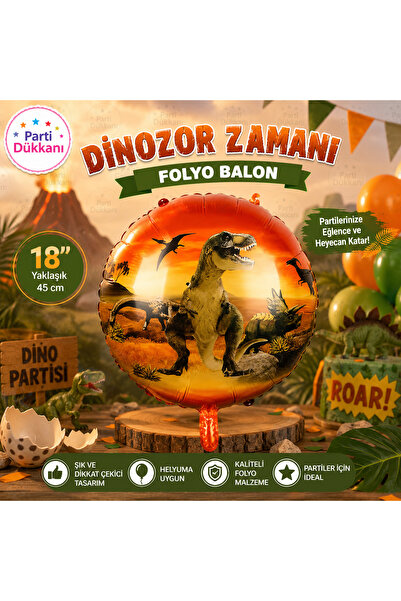 Parti Dükkanı Dinosaur Themed Foil Balloon 18 Inch 45 cm Helium Compatible Di...