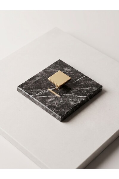 FARALYAHOME Doğal Siyah Mermer Kare Banyo Gider Kapatıcı 10x10 cm Gold Kulp