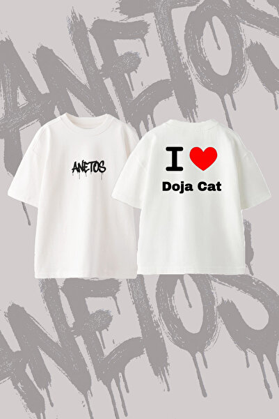 Anetos Doja Cat_10 Design Printed Oversize Crew Neck T-Shirt White