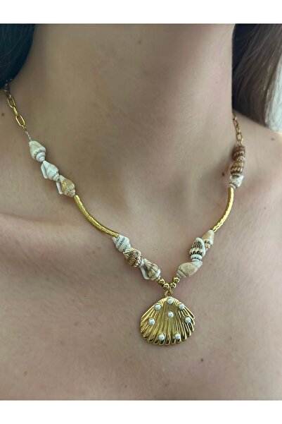 BYYEŞO Pearl Detailed Sea Shell Steel Necklace