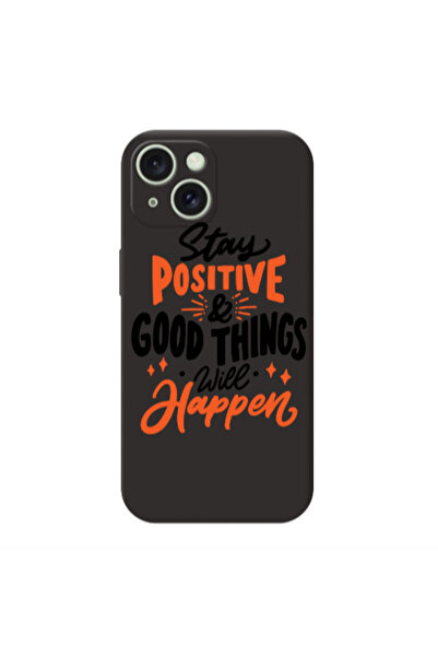 Other Apple iPhone 15 Stay Positive Black Colored Silicone TPU Θήκη