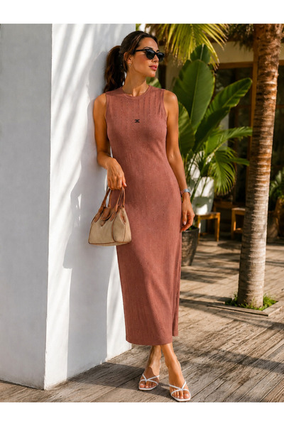 Chordi Summer Openwork Long Crew Neck Sleeveless Knitwear Dress