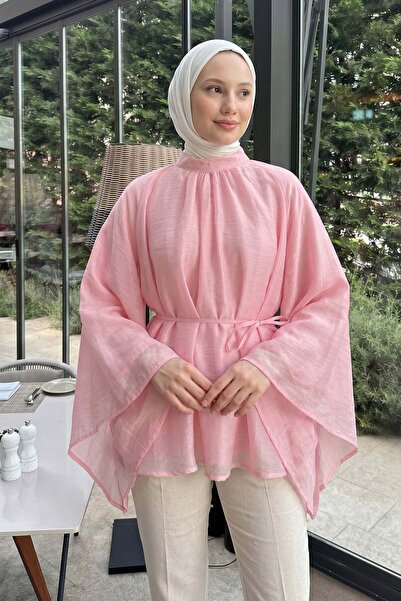 Salih Çelebi Büzgülü Reglan Kol Tunik Y0150 - PEMBE