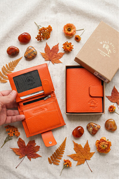 willpolo Genuine Leather Medium Size Women's Hand Portfolio with Coin Compart...
