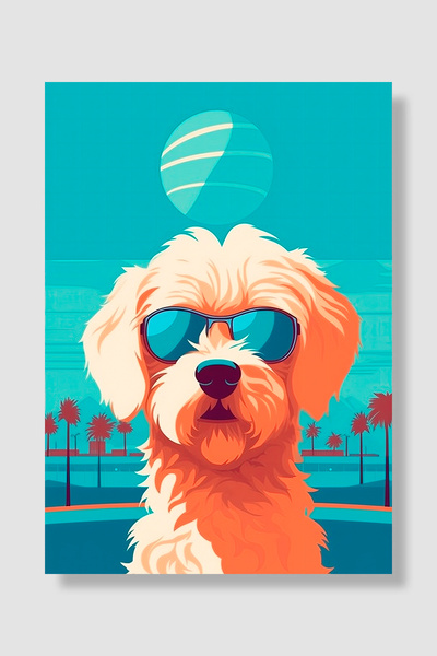 Luna Marissa Poster cu câine alb cu ochelari de soare și palmieri, decor de p...