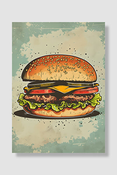 Luna Marissa Hamburger Poster Retro Illustration Sesame Cheeseburger Wall Dec...
