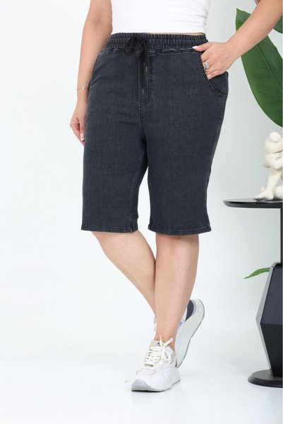 Era Lisa Full Lycra Elastic Waist Plus Size Bermuda Denim Shorts