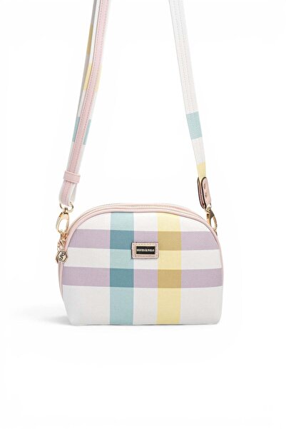Silver Polo Lila - Geantă crossbody pentru femei în carouri roz SP765