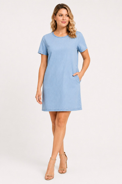 Şans Women's Plus Size Blue, Hidden Zipper Closure, Short Sleeve, Slim Denim ...