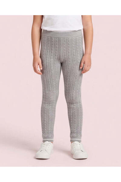 REDTAG Girls Grey Cable Knit Leggings