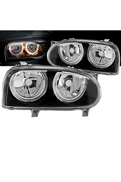 Depo Σετ Εμπρόσθιων Προβολέων για VW Golf 3 92-98 Angel Eyes Μαύρα H7/H7 (CAR...