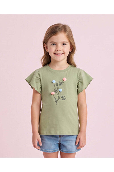REDTAG Girls Green 3D Print T-Shirt