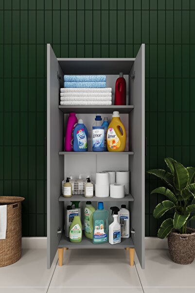 asratrend Modern 2 Kapaklı Çok Amaçlı Mutfak Banyo Dolabı %100 MDF Erzak Kiler Dolabı FD02